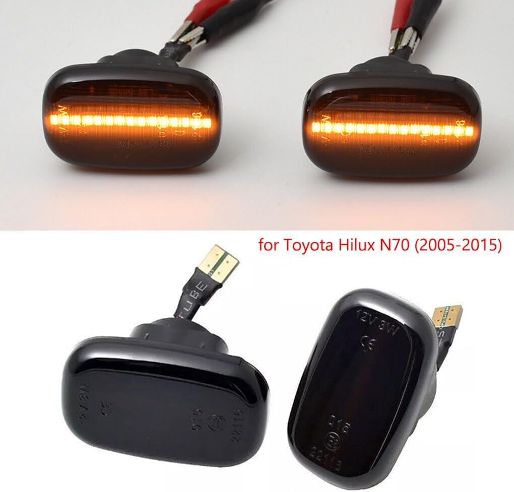 2X Smoked Dynamic LED Side Indicators Turn Signal Lights Lights for Hilux N70 05-15 Turn Linght Easy to Install image number 6