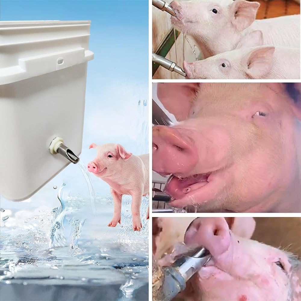 3 PCS Pig Nipple Waterer for Barrel Kit,Automatic Pig Waterer System, Stainless Steel Pig Waterer Drinker Feeder with Water Tank Connectors,For Hog Goat Sows Piglets