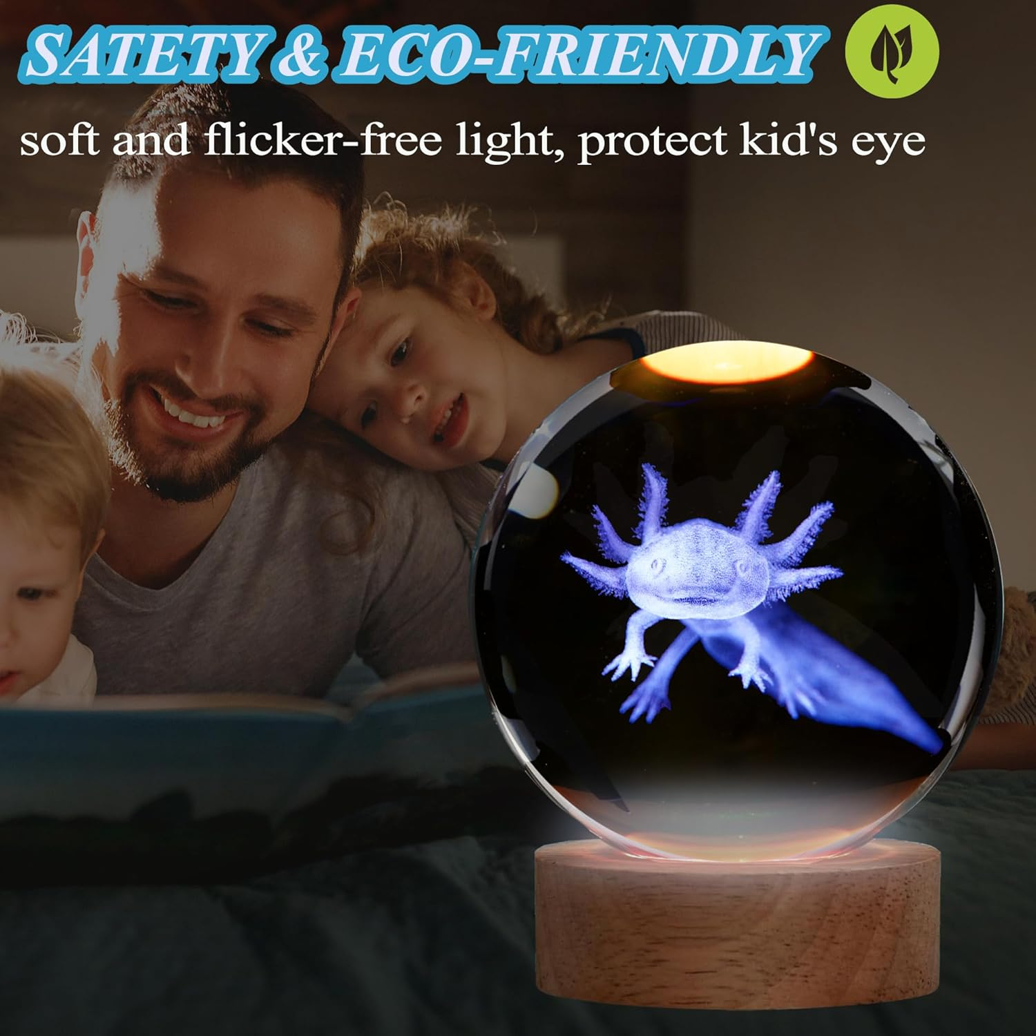 POSSHE Axolotl Night Light, 3D Crystal Ball Lamp with Remote, 16 Color, 3.15 Inch Crystal Ball, Axolotl Figurines, Room Decor, Gifts image number 5