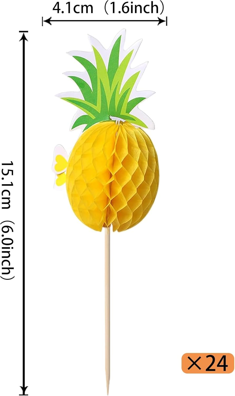 SYKYCTCY 50 Pack 3D Pineapple Cupcake Toppers Cocktail Tropical Aloha Luau Cupcake Picks Flamingo Summer Hawaiian Beach Cupcake Decorations for Baby Shower Birthday Wedding Party Supplies image number 1