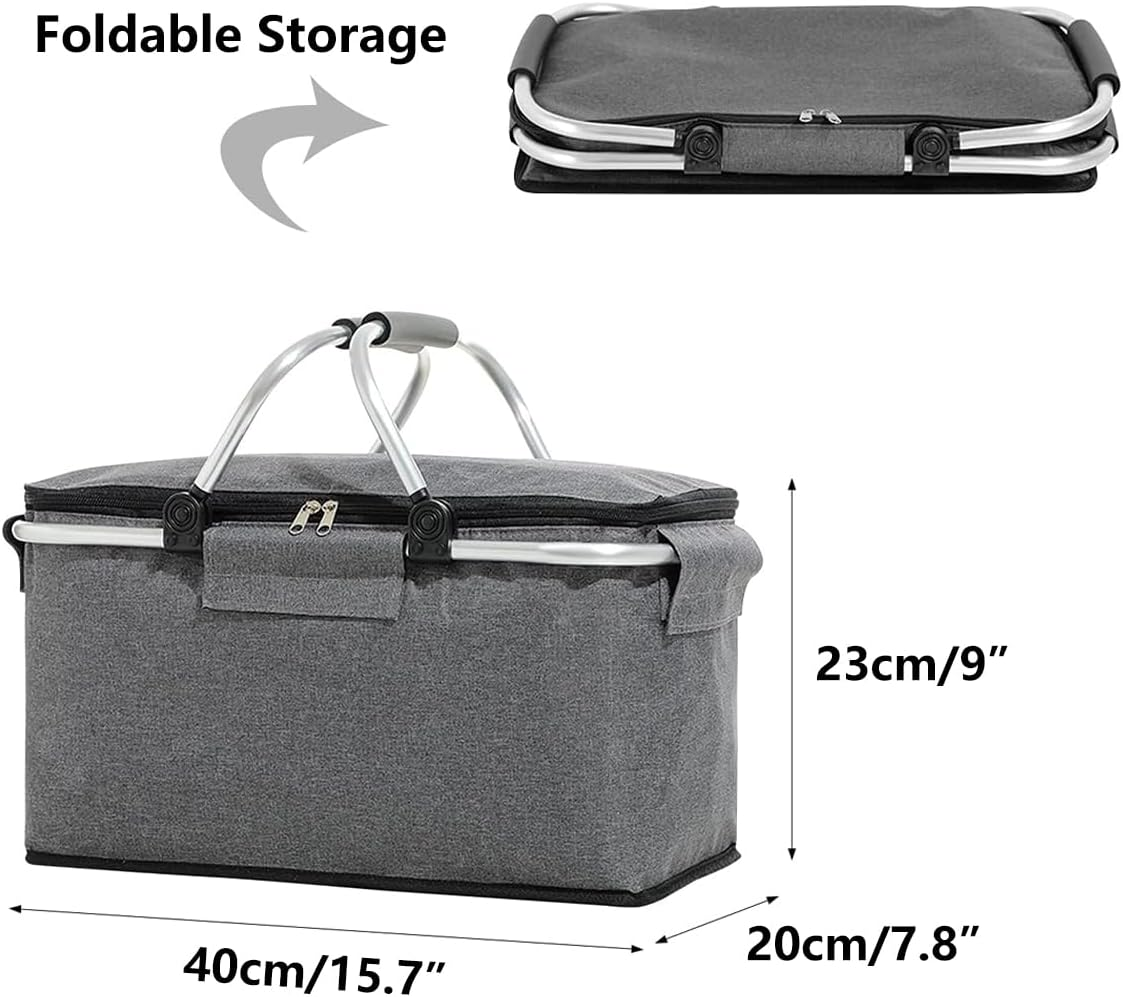 Folding Picnic Basket Oxford Cloth Insulation Basket Multi-Functional Picnic Bag Outdoor Ice Bag Thickened Aluminum Foil Ice Basket Manufacturer image number 1