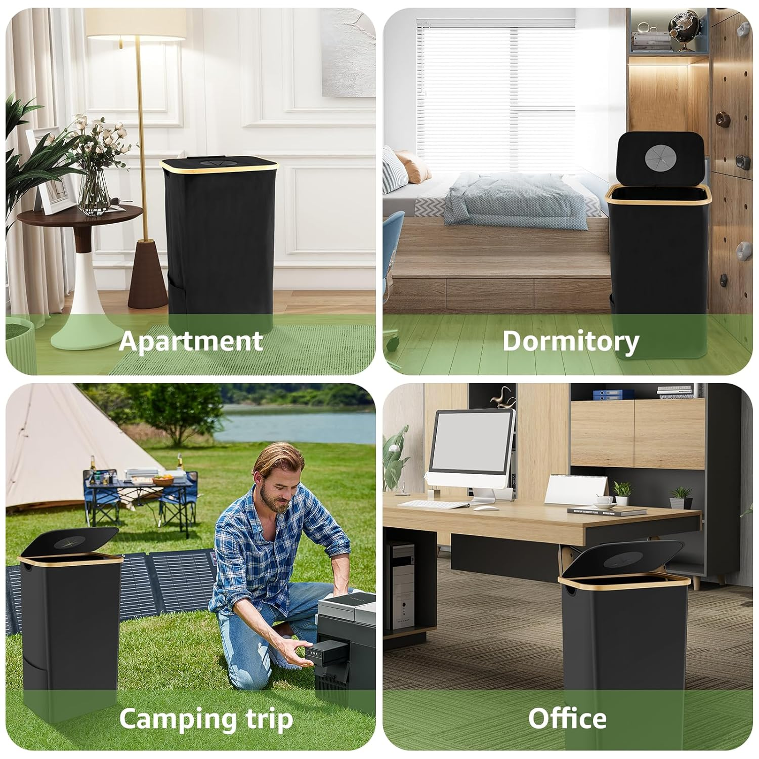 105L Recycling Bin Large Capacity Recycle Bin with Lid Removable Reusable Bag Foldable Collecting Bottle Can Portable Recycling Storage Container Bamboo Handle Recycle Bottle Bin for Kitchen Indoor image number 3