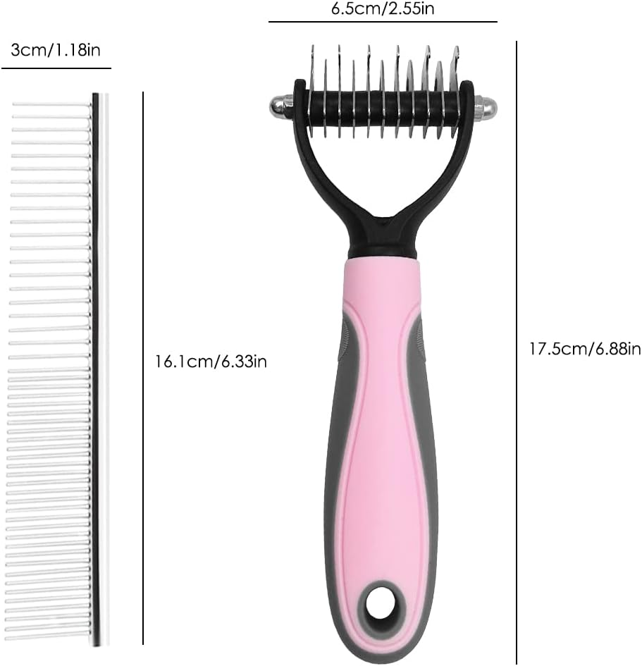Maxin 1Pcs Pet Undercoat Rake& 1Pcs Dog Cat Comb- Matt Splitters for Dogs, Cats, Rabbits, Long Haired Pets and Knots and Dematting Comb for Pet Grooming (Small 6+11 Teeth Design &16Cm Density Comb) image number 5