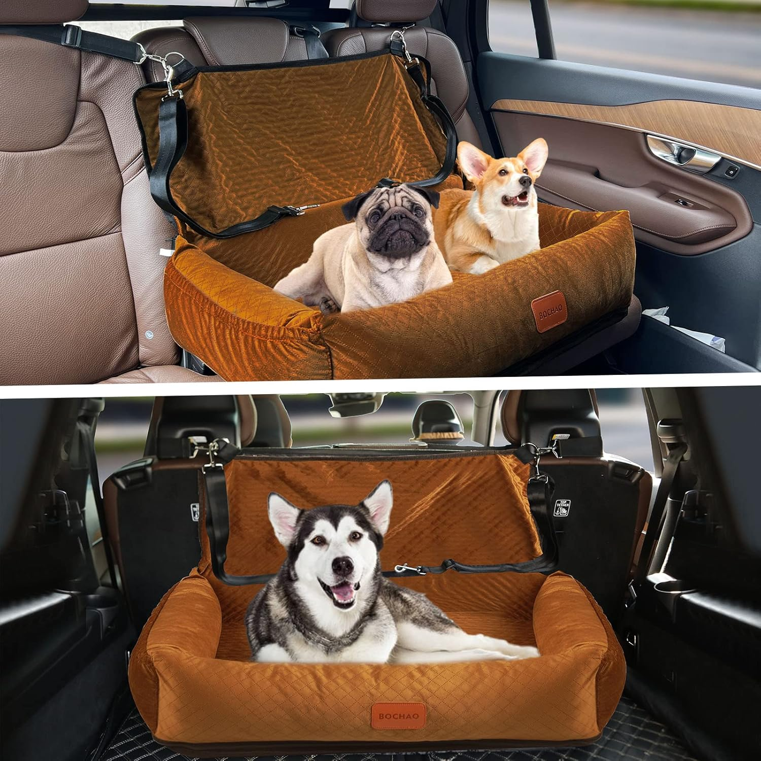 BOCHAO Dog Car Seat for Large/Medium Sized Dogs,Dog Car Travel Bed Dog Seats Made,Comfortable and Safe;Multipurpose Design-Can Be Converted into a Dog Bed or a Dog Sofa Cushion,With Dog Blanket. image number 1