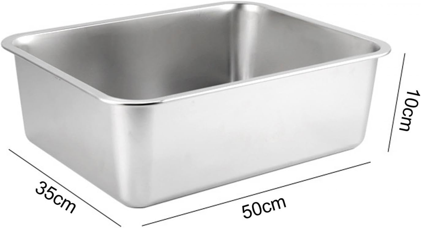 Cat for Indoor Cats, Open Top Pet Litter Tray, Stainless Steel Pet Litter Basin, Portable Cat Sand Box, Sturdy Large Kitten Toilet, 50Cmx35Cmx10Cm
