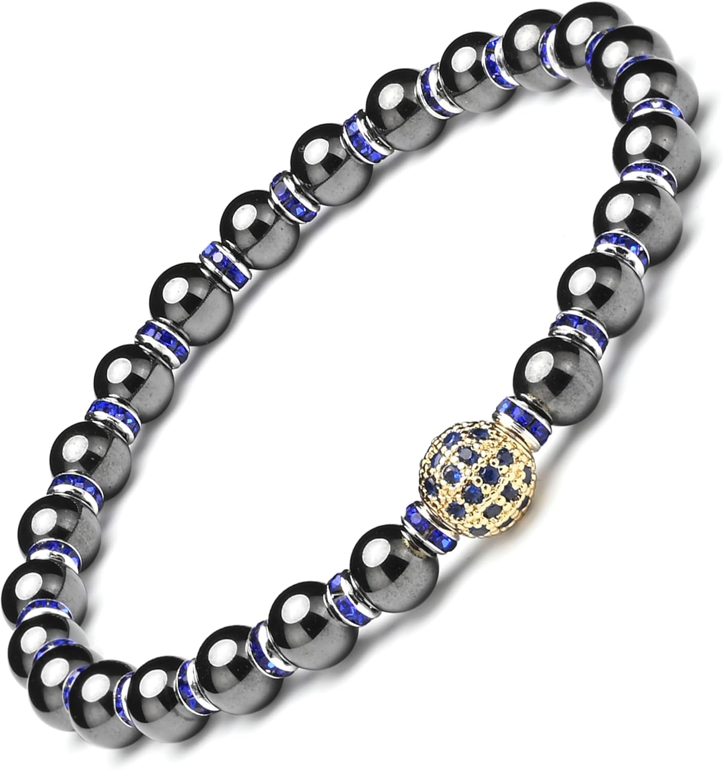 Hematite Magnetic Bracelet with Zirconia,Handmade Stretch Magnetic Bracelet，Eliminates Static Electricity.