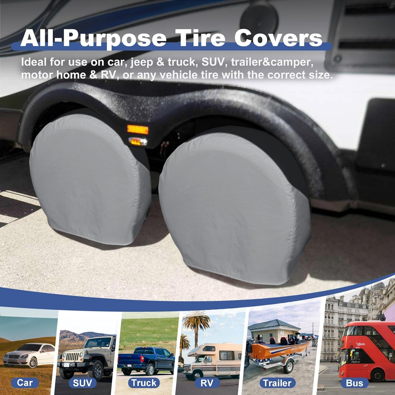 Explore Land Tire Covers 4 Pack - Tough Wheel Protector for Truck, SUV, Trailer, Camper, RV Universal Fits Tire Diameters 39-42 Inches, Charcoal image number 3