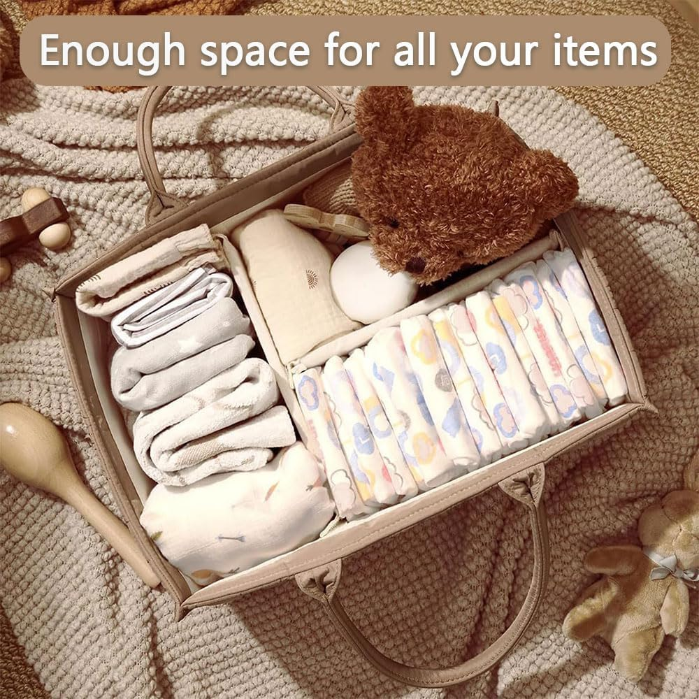 Portable Baby Diaper Caddy Organizer with Handle, Large Storage Bin & Car Organizer for Newborn Essentials, Travel & Changing Table, Gender Neutral &ndash; Khaki image number 3