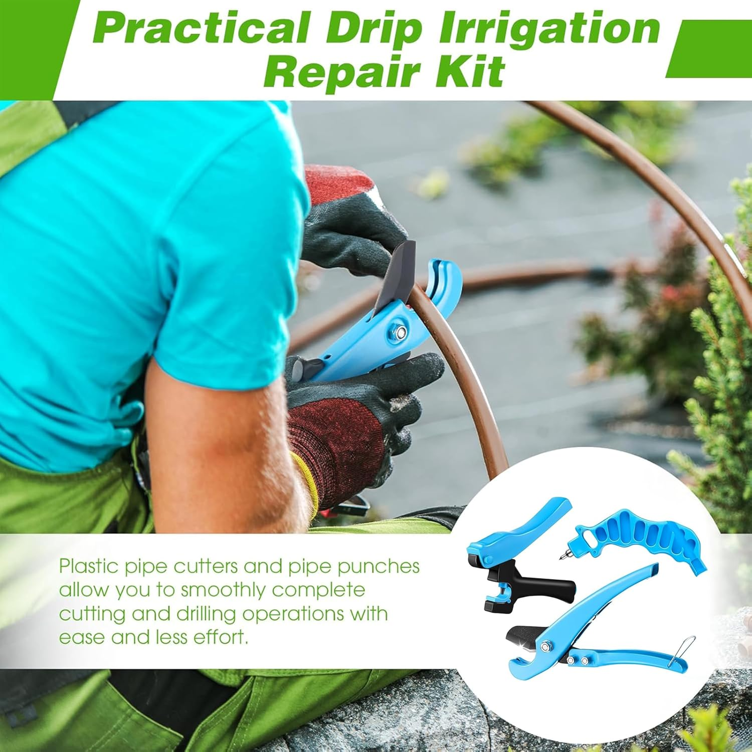 Drip Irrigation Punch Hole Tubing Cutter Tools,Heavy Duty 2-In-1 Drip Irrigation Hole Punch&Cutter Tool - Fits 1/4" Fitting,16/20/25Mm PE Pipes with Barbed Connectors (Includes 115 Irrigation Plugs) image number 6