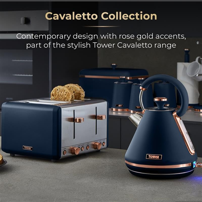 Tower T10044MNB Cavaletto Pyramid Kettle with Fast Boil, Detachable Filter, 1.7 Litre, 3000 W, Midnight Blue and Rose Gold - Marshmallow Pink And Rose Gold image number 4