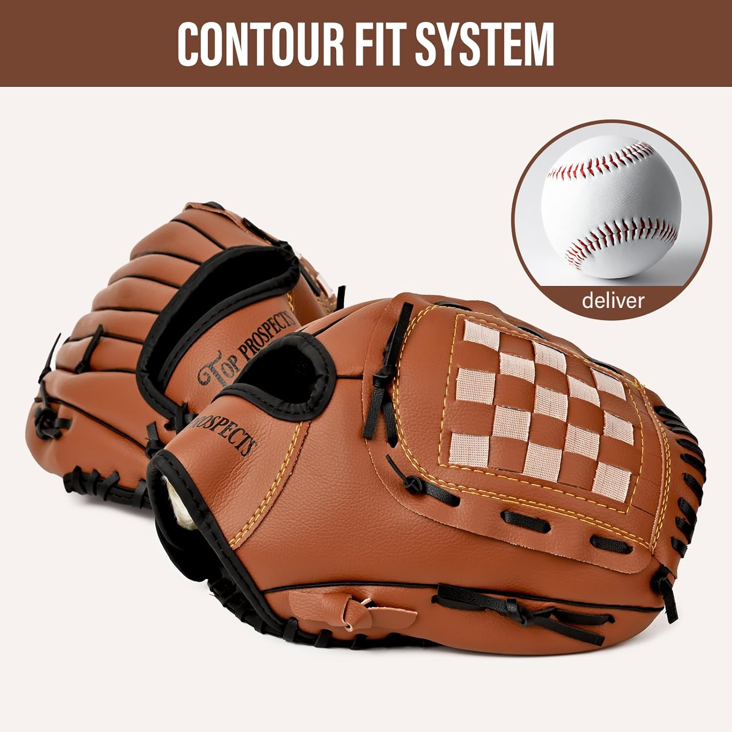 Top Prospects Premium Leather Baseball Glove with Free Baseball &ndash; Ideal for Youth & Softball &ndash; Durable Baseball Mitt for All Positions image number 5