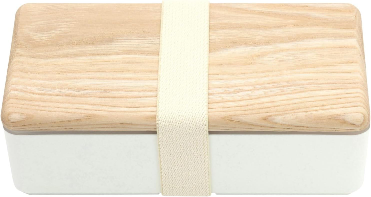 Miyoshi Seisakusho 0601-0057 Wooden Lid Lunch Box, Sen, White, Size: Approx. W 7.0 X D 3.4 X H 2.4 Inches (17.8 X 8.7 X 6
