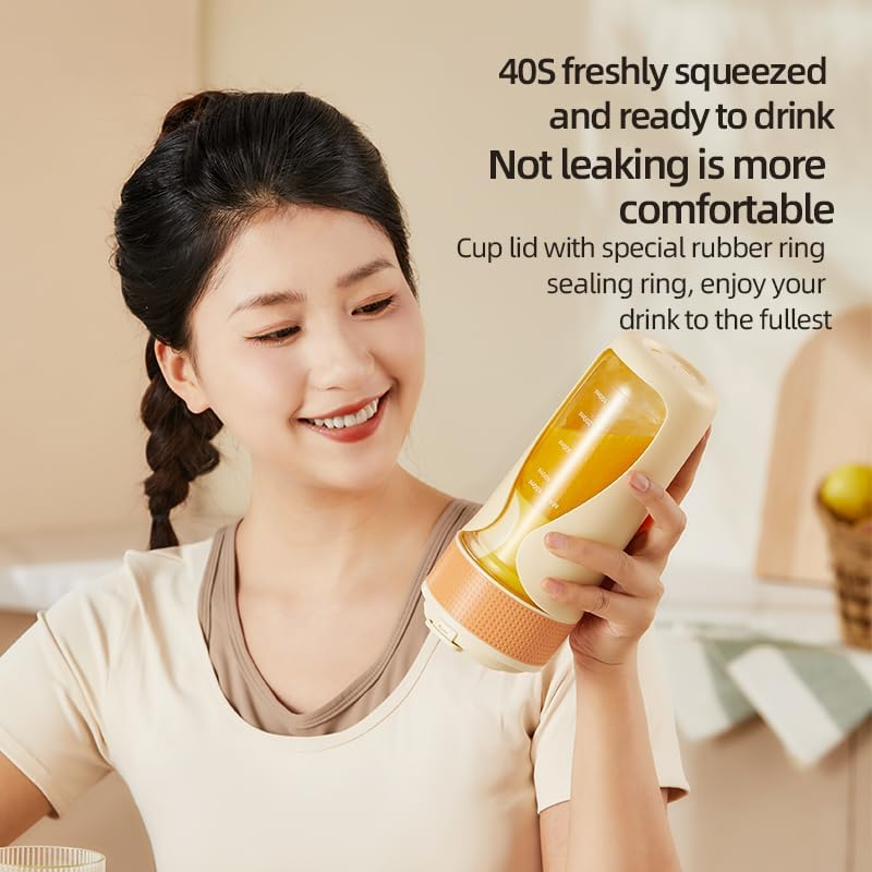 2025 Portable Blender Juicer 450Ml Rechargeable Cordless Smoothie Maker, Ready to Drink, Type-C Charging, Travel Juice Blender for Gym/Office/Camping. (Orange) image number 1