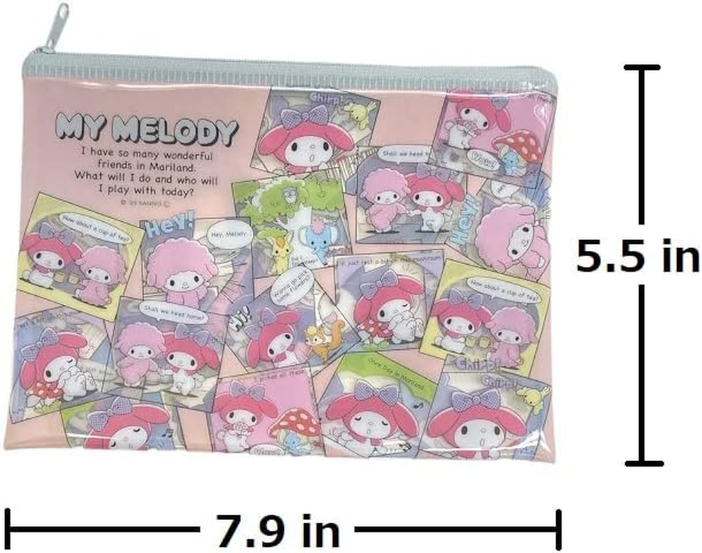 Friend Sanrio My Melody &times; Kuromi Accessories Cosmetic Flat Vinyl Pouch Zipper Case Bag 7.9 in (W) &times; 5.5 in (H) &times; 0.4 in (D) (Comics), Pink, Purple, Size: about 7.9 in (W) &times; 5.5 in (H) &times; 0.4 in (D), image number 2