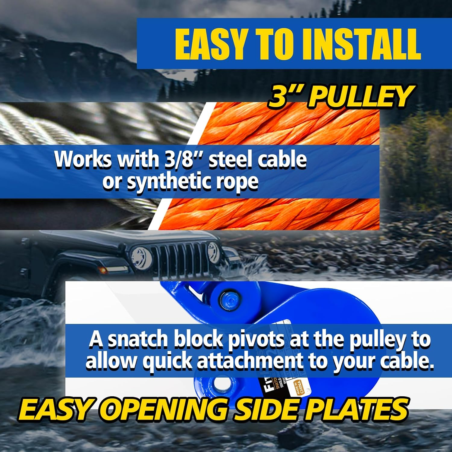 FITHOIST 2 Ton Snatch Block with G80 Chain | 3'' Sheave for 3/8" Inch Wire Rope | Pulley Block with Shackle for Heavy Duty Towing and Recovery Equipment | Tow Truck Rollback Wrecker Car Hauler Winch image number 4