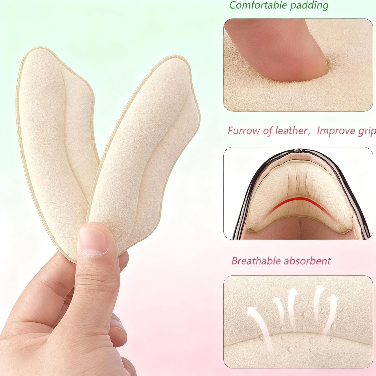 Heel Pads Cushions Liners for Women,4 Pairs Suede Heel Grips Inserts for Shoes Too Big, Heel Protectors Prevent Blisters & Heel Slip, Improved Shoe Fit & Comfort, Beige + Black image number 4
