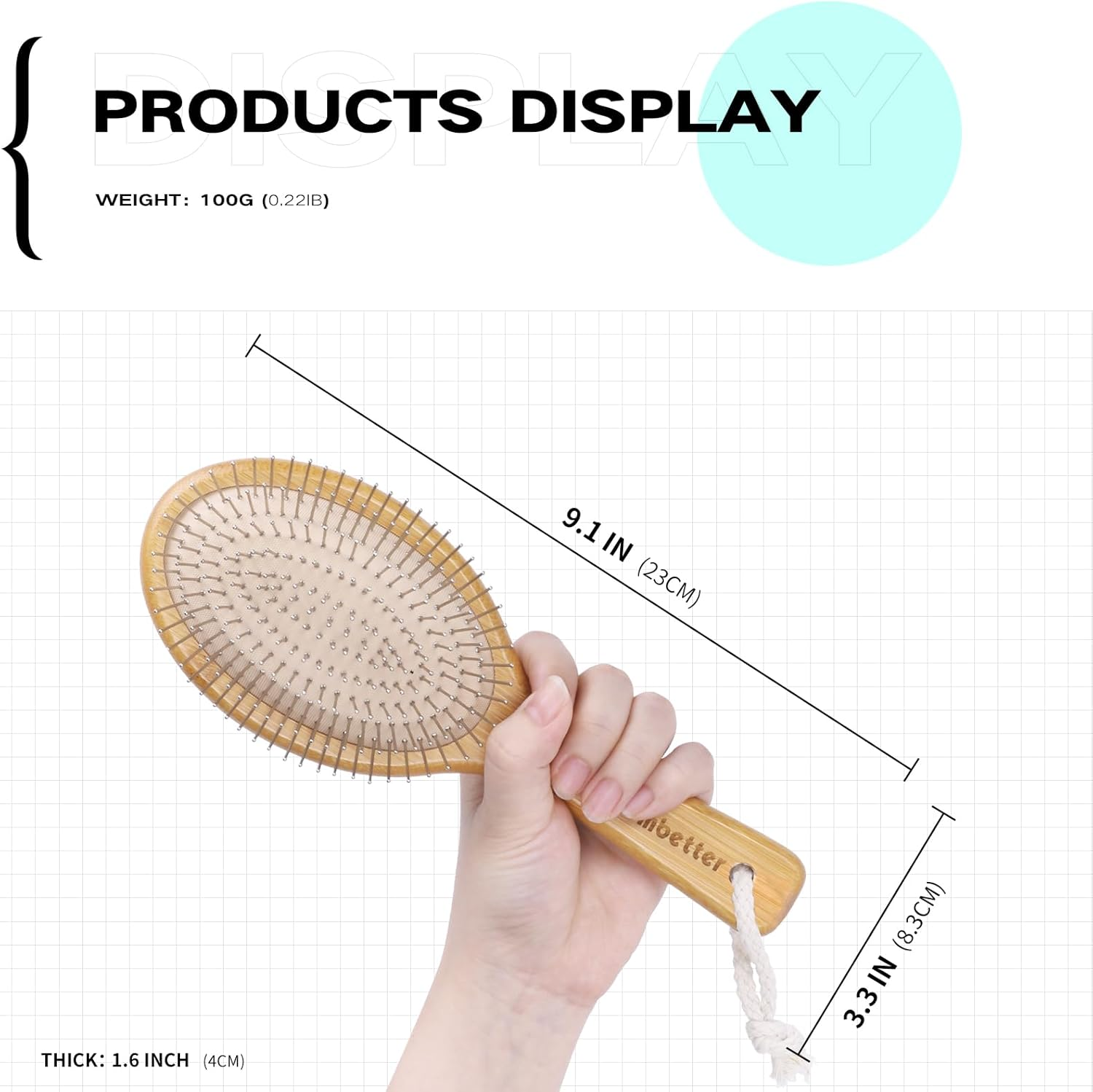 Combetter Bamboo Hair Brush, Smoothes Hair and Massages Scalp, Detangling Anti-Static Hair Brush, Environmentally Friendly Natural Wood with Metal Steel Bristles for Women image number 1