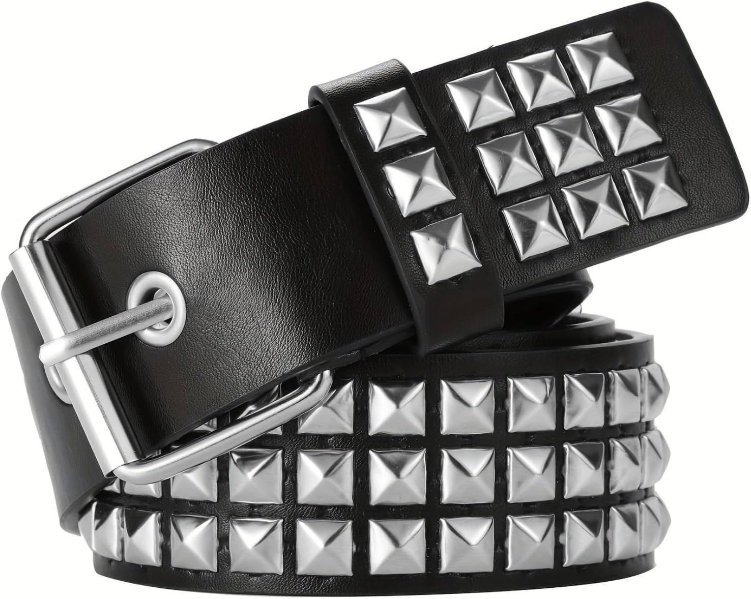 Metal Punk Rock Rivet Studded Belt for Women Men, Gothic Belt with Bright Pyramid Studs