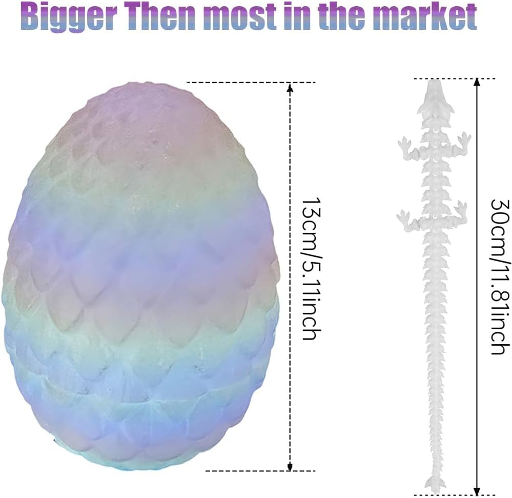 3D Printed Rainbow Dragon Eggs with 11" Articulated Dragon inside - Glow in the Dark Surprise Egg, Stress Relief & Focus Promotion, Home & Office Decor image number 4