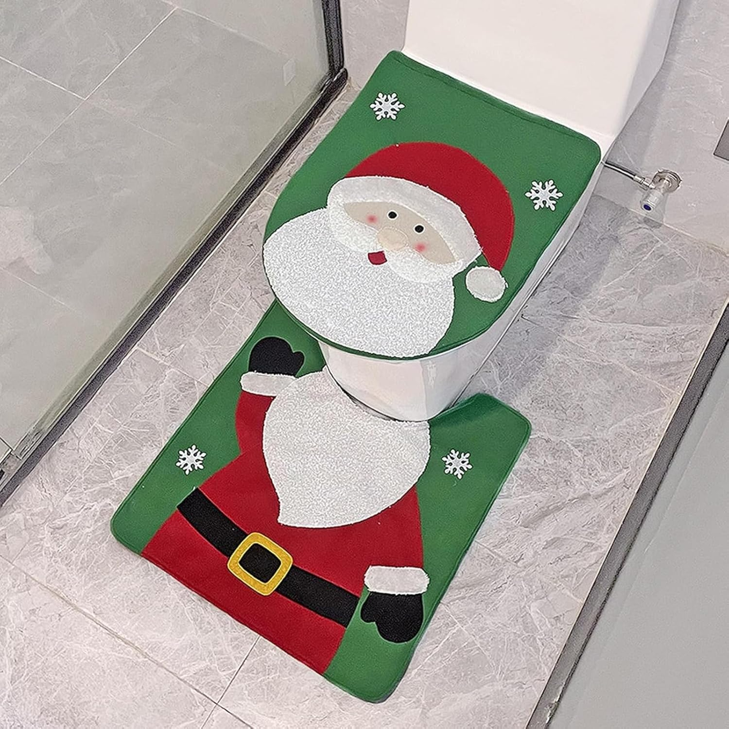 Christmas Toilet Seat Cover Set, Santa Bathroom Decor with Soft Toilet Cover & Non-Slip Mat, Festive Holiday Bathroom Decoration for Xmas image number 4