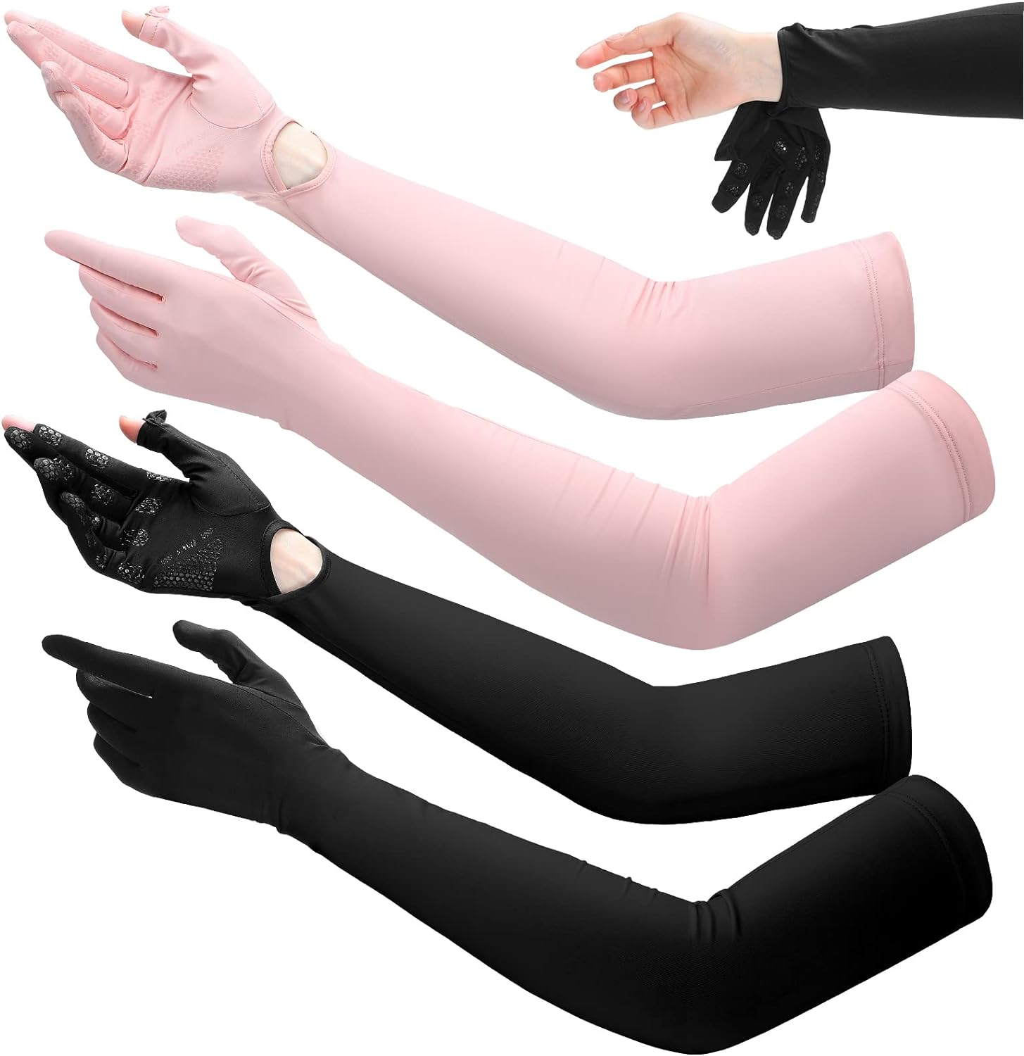 Yahenda 2 Pairs Women UV Long Sun Protection Gloves Touchscreen Arm Sun Driving Gloves UPF 50+ for Outdoor Sports Cycling
