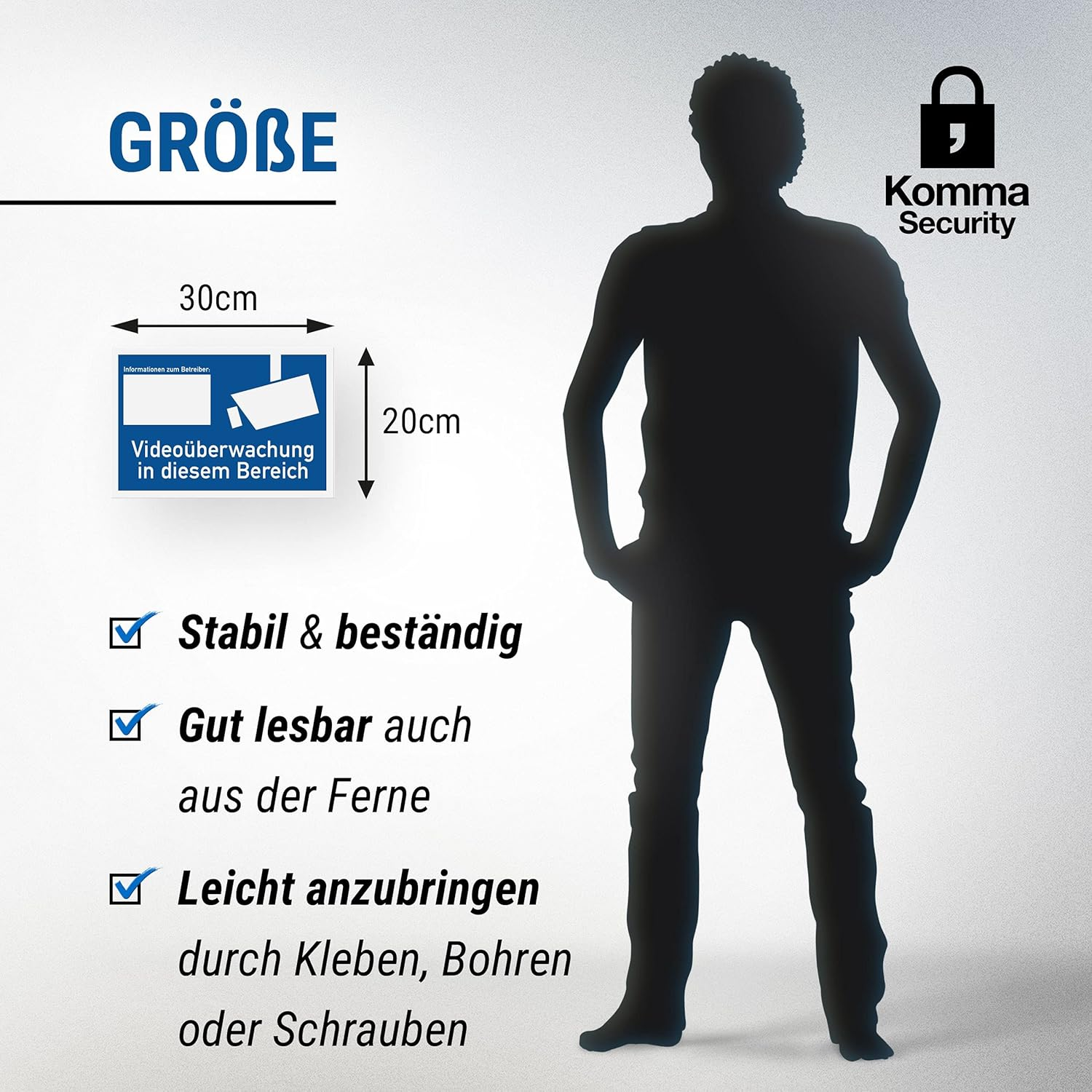 Komma Security Video Surveillance Sign in Accordance with DIN 33450 30 X 20 Cm Warning Sign Video Surveillance Information Sign with Information Operator Note &ndash; Data Protection BDSG