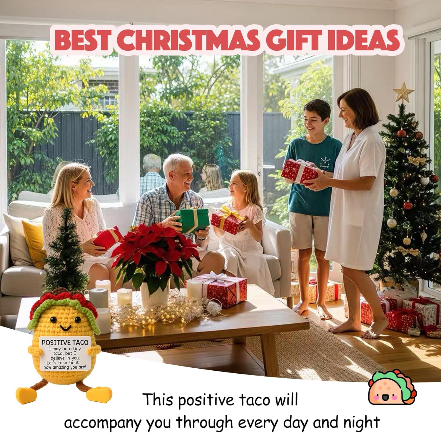 Positive Crochet Taco Handmade Cute Gifts, 2PCS Emotional Support Crochet Home Decorative Accessories, Funny Gifts for Women, Best Friend. (Taco Sunflower Set) image number 3