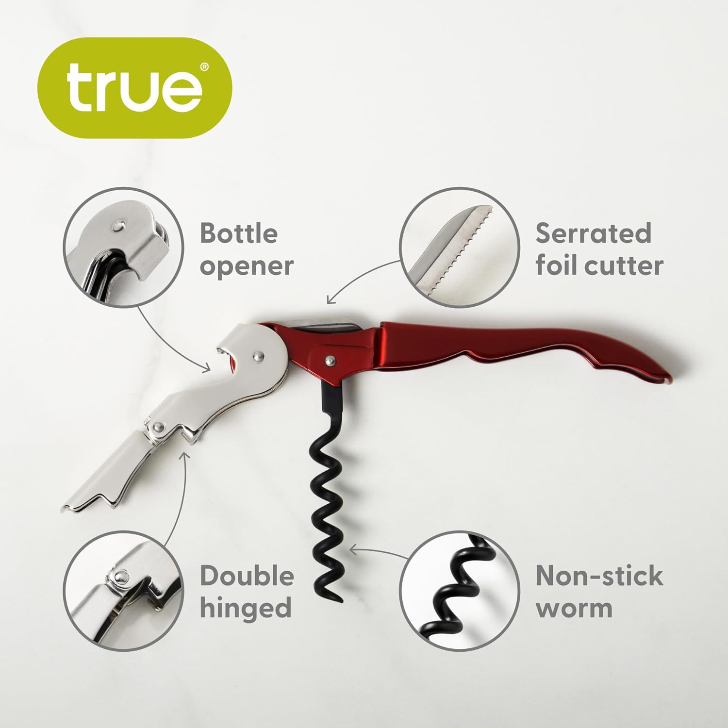 Truetap Metallic Red Double Hinged Waiter'S Corkscrew by True - Black image number 5