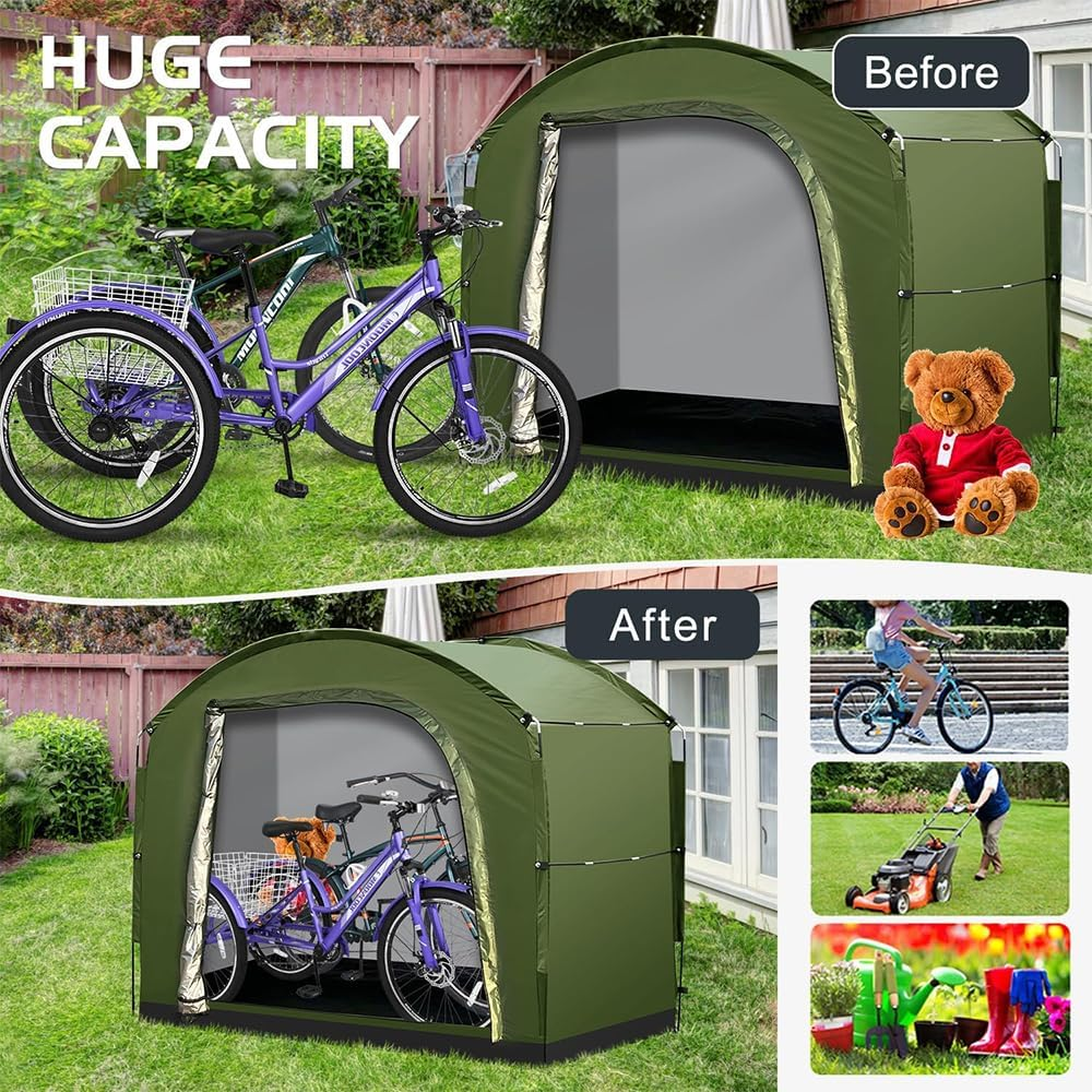 ABDULWEN Bike Storage Tent Portable - Motorcycle Organizer Shelter, Outdoor Storage Cover for Bicycle Lawn Mower Garden Tools, Large Bike Storage Tent for 4 Bikes Waterproof High-Capacity image number 1