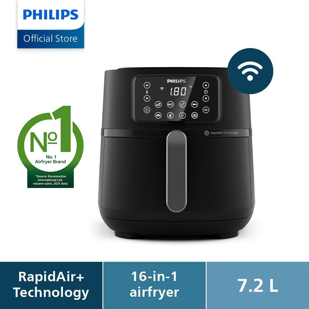 Philips 5000 Series XXL Connected Airfryer - Rapid Air Technology, 16-In-1 Ways to Cook, Large 7.2L Capacity, up to 90% Less Fat, Wi-Fi Connectivity, Dishwasher Safe, Homeid App (HD9285/90) - Black image number 1