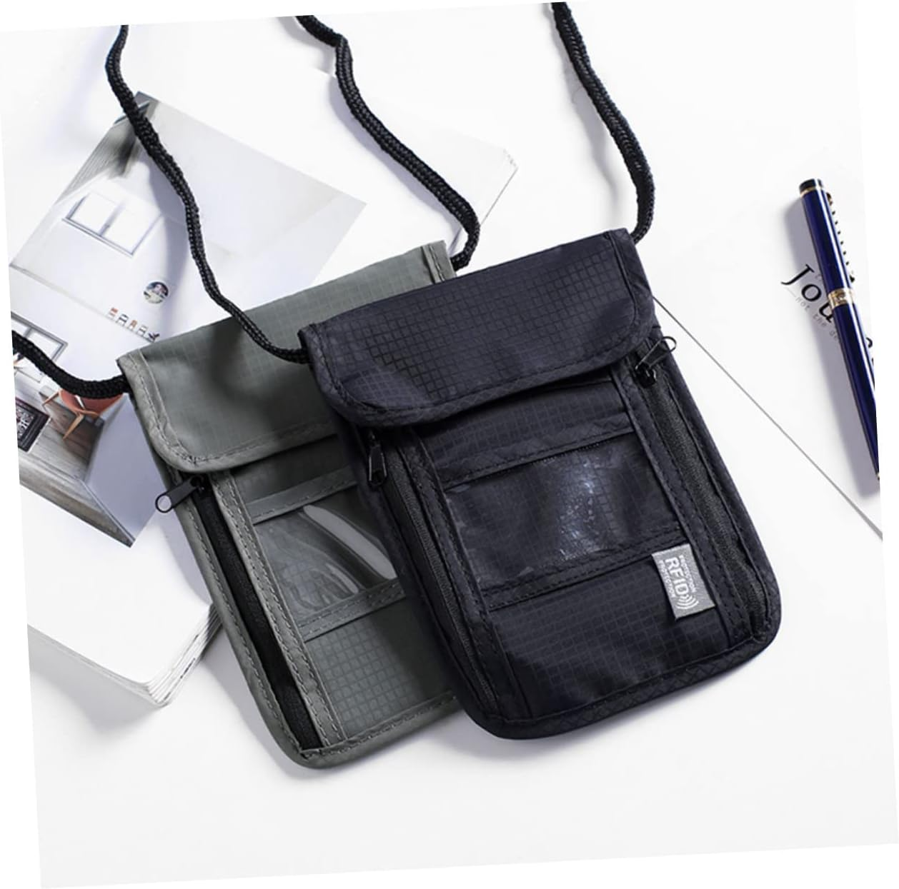 BRIGHTFUFU Travel Wallet Neck Hanging Bag Waterproof Passport Holder Spacious Compartments for Cards and Phone image number 2