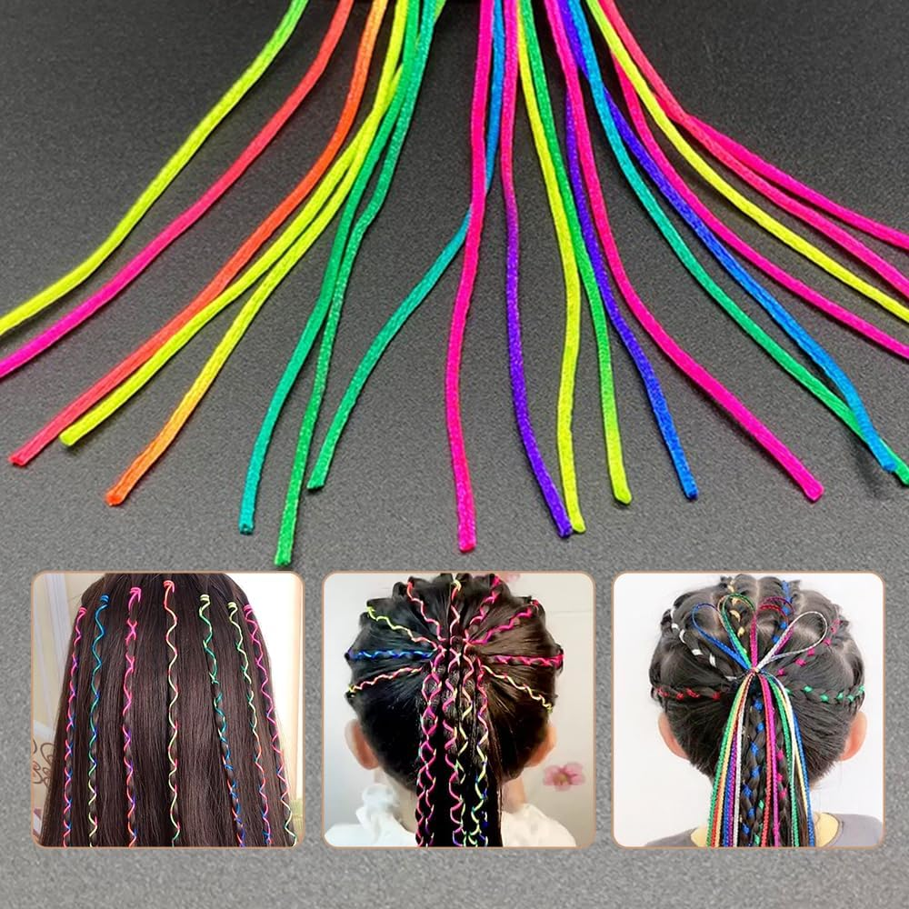 Visxcnu Pack of 40 Hair Braids Colourful Hair Wrap Cord Various Gradient Colours Hair Rope Band Rainbow Braided Hair Scrunchie for Women Girls DIY Ponytail Braids Hair Styling Accessories image number 4