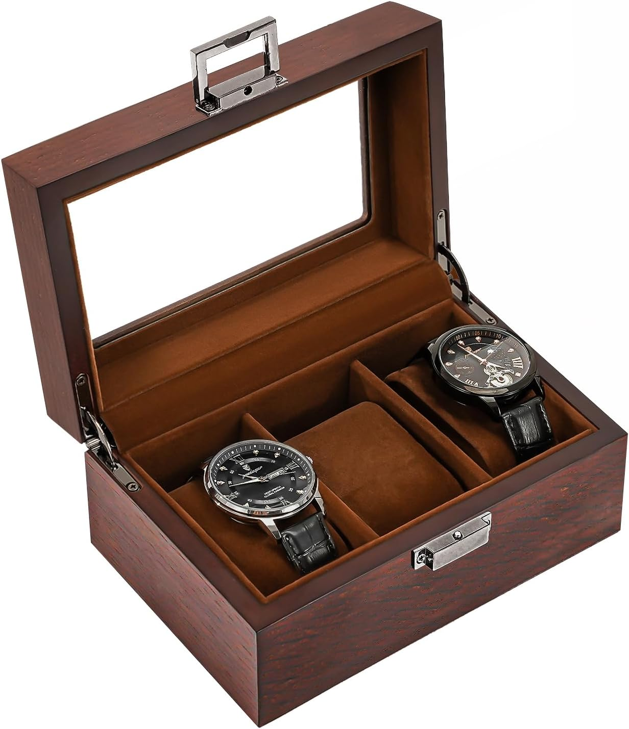 Procase Wooden Watch Box for Men, 3 Slot Timber Watch Display Case, Wood Cases for Men Watch Storage, Watch Holder Organizer with Glass Lid -Espresso image number 6