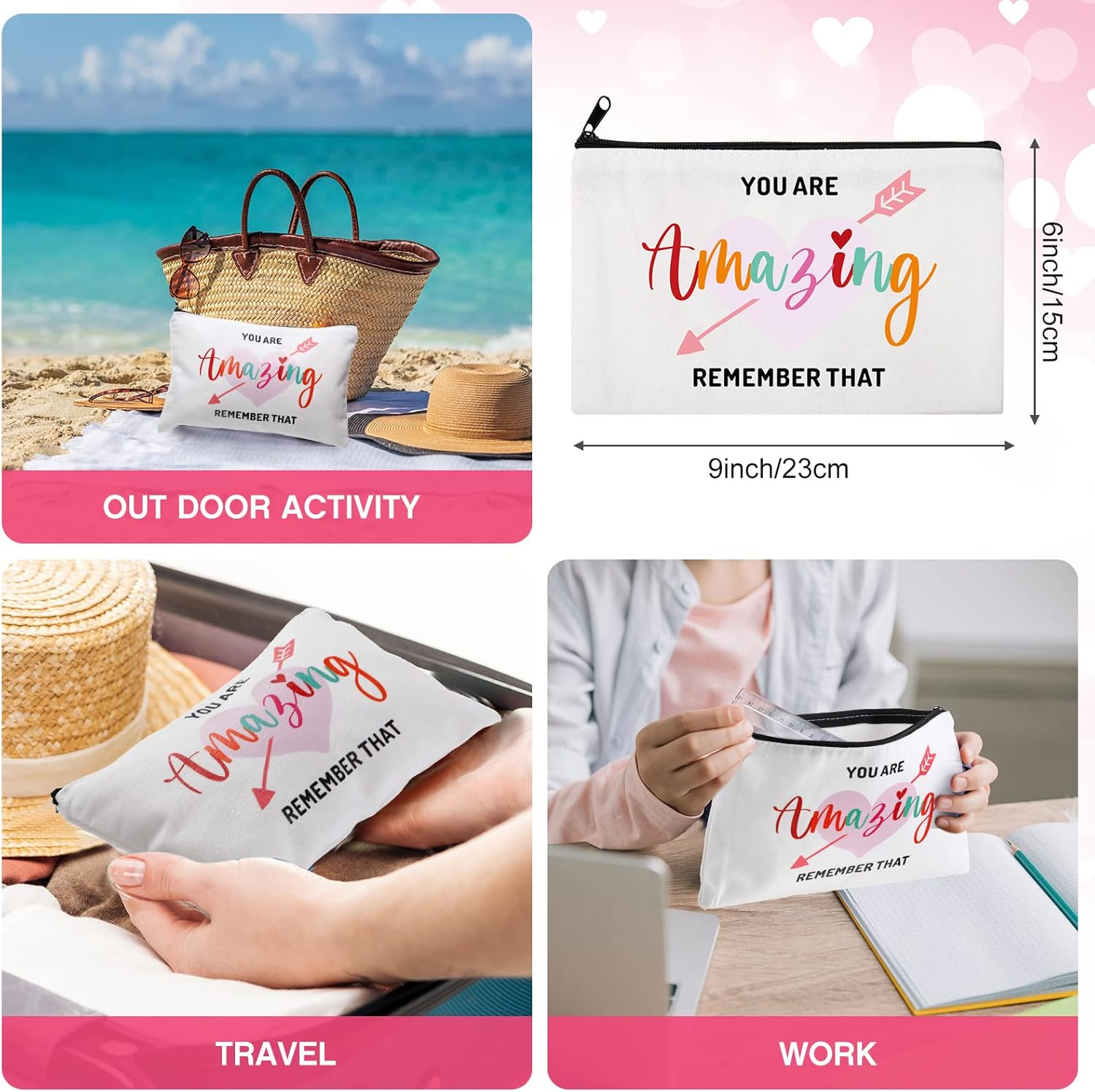 Chunful 10 Pieces Inspirational Canvas Makeup Bags for Women Bulk Rainbow Canvas Makeup Bags Cosmetic Bag with Zipper Friendship Gift Travel Toiletry Bag Pouch, White, Tree Style - Vintage Wildflowers image number 4