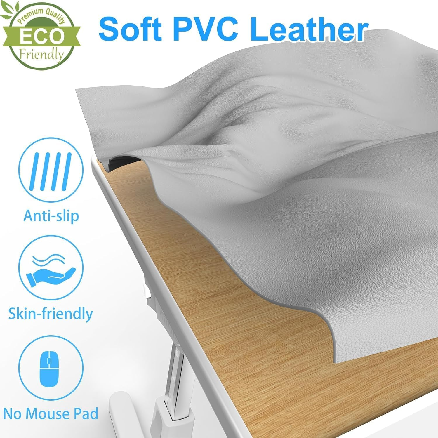 Laptop Desk for Bed, Leather X-Large Adjustable Laptop Stand for Bed, Foldable Laptop Lap Desk for Bed Couch Floor Writing Eating Working with Drawer 2 Movable Stoppers (23.6 Inch, Grey) image number 2