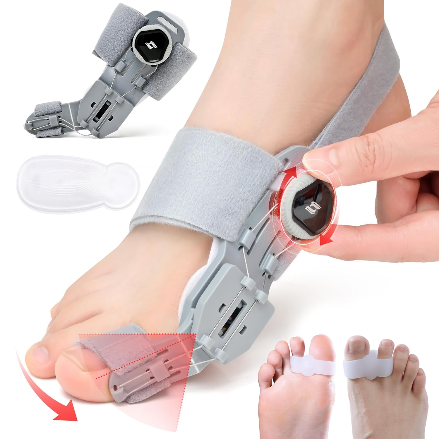 Bunion Corrector for Men & Women, Adjustable Bunion Splint, Big Toe Straightener Pain Relief, Suitable for Left/Right Foot Bunion (1Pcs,Gray) image number 1