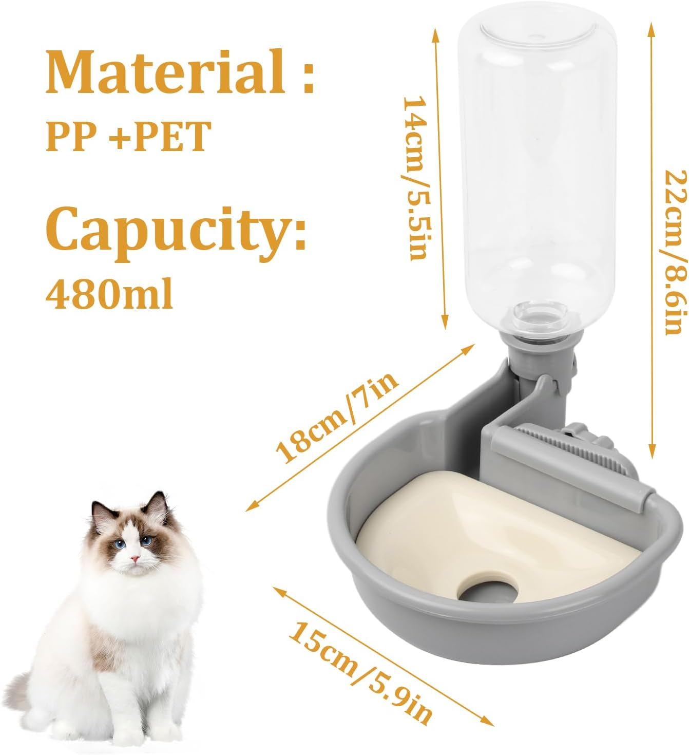 Pet Water Dispenser, Water Bottle for Dog Cages, 480 Ml Dog Drinking Bottle, Pet Drinking Fountain, Automatic Water Bowl for Cat Dog Rabbit Animal (Blue) image number 4