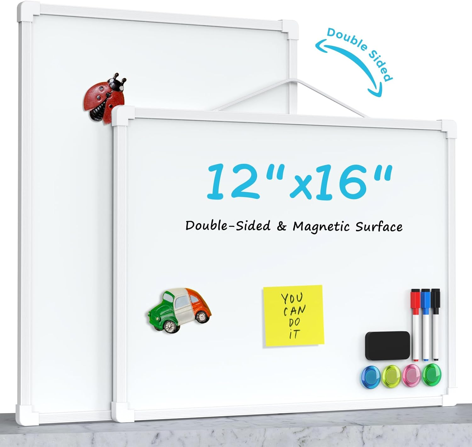 Double-Sided Dry Erase Board for Wall, 16"X12" Hanging Whiteboard, Small Dry Erase White Board with 3 Markers&4 Magnets, Portable Whiteboard for Students - Planning, Drawing, Memo, to Do List image number 1