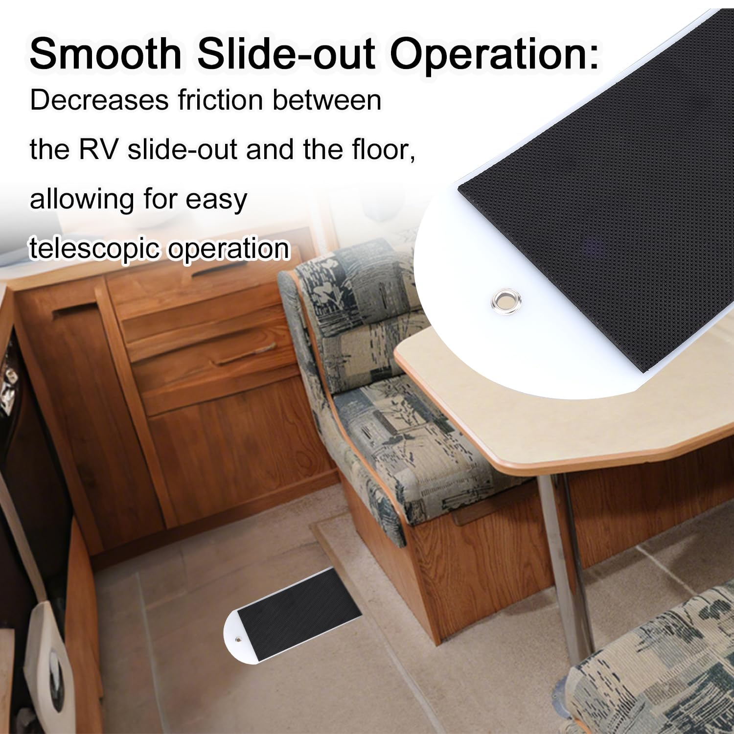 2Pcs RV Slide Out Floor Protectors, Small 29.92X6.69In Premium PE and EVA Slide Out Sleds Protector with 2Pcs Pull Straps & 1 Pair Gloves for Camper Travel Trailer(Black) image number 2