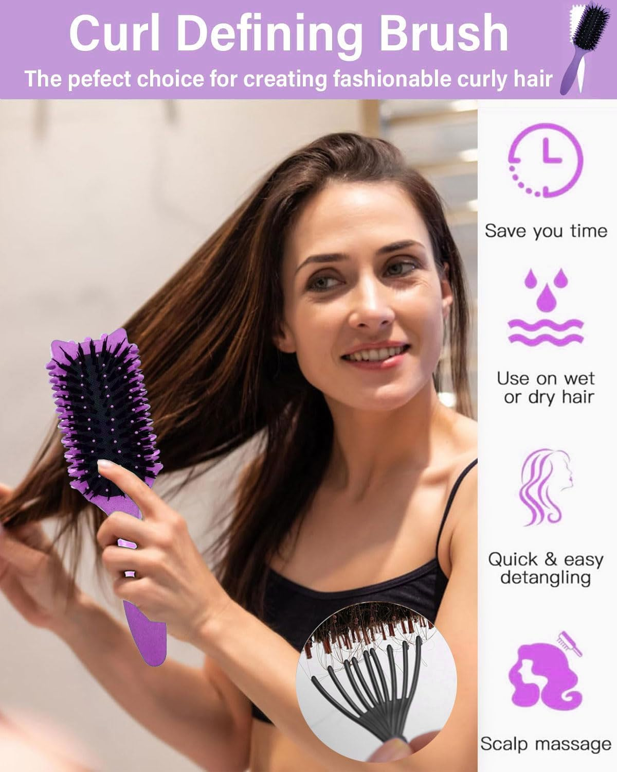 BPTRKOM 1 X Professional Detangling Brush with Spiral Springs - for Curls and Long Hair - for Women/Men - Lime Green Design - Hair Care Special Brush with Lubricating Effect (Green: Rounded Corners) image number 2