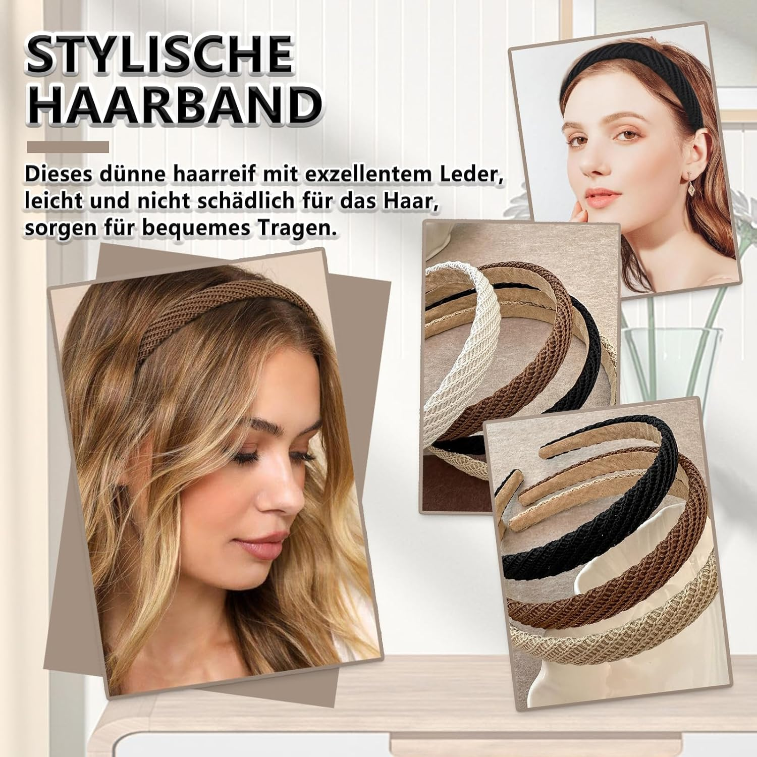 Whaleo Set of 4 Women'S Headband Women'S Costume Headband Hair Accessories Hair Band Thin Slim image number 3