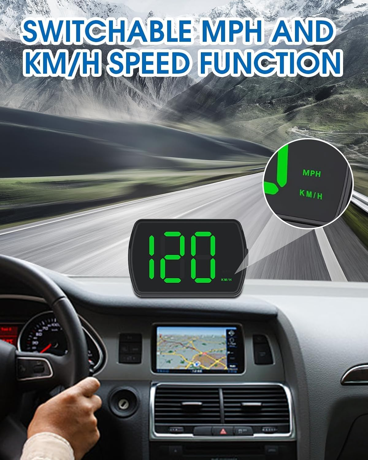 GPS Car HUD Digital Speedometer KM/H Speed Meter with LED Large Font Head up Display, Universal Plug Play for Car Truck Motor SUV Golf Cart All Vehicles, Large Screen High-Definition Display (Black) image number 2