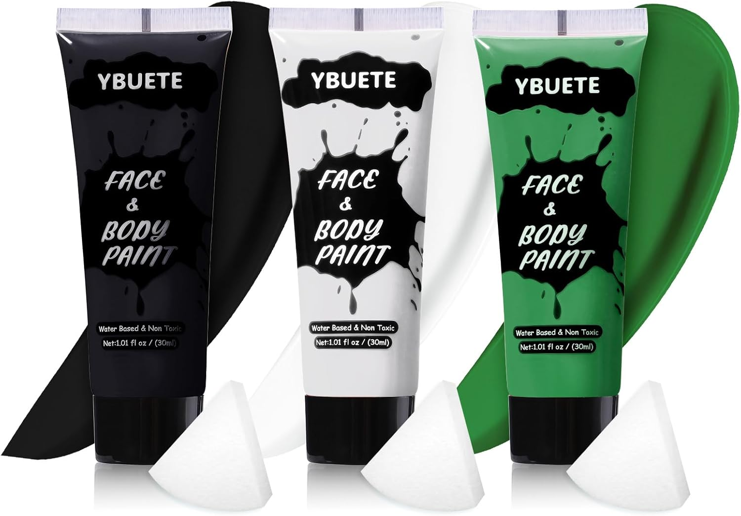 YBUETE 3Pcs Face Body Paint, Professional Paint for Halloween Cosplay Costume Party, Full-Coverage Multi-Color Cream Makeup Body Paint for Adult Halloween Cosplay SFX Makeup Paint (White+Black+Red)