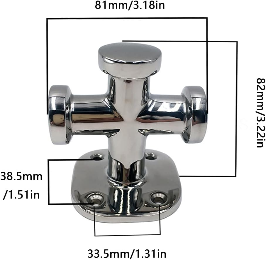 Single Cross Bollard Marine Mooring Bollard Heavy Duty Rope Cleat 316 Stainless Steel Rustproof Mooring Bit Cleat Deck Hardware for Boats Yachts Auto 81 * 82Mm