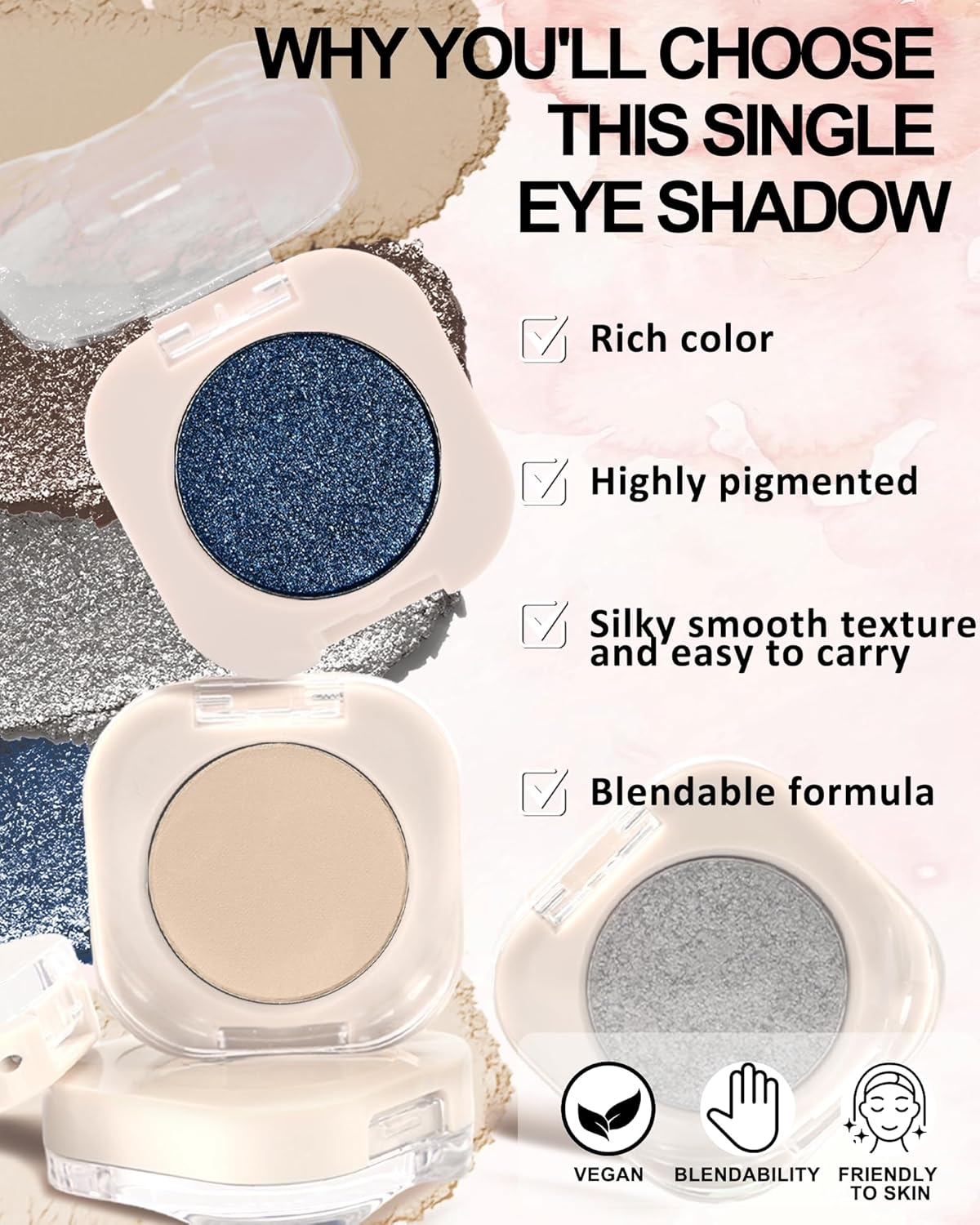 Glitter Eye Shadow Champagne Gold, Sheer Pearl Glowy Single Eyeshadow Palette, Waterproof, Durable, Fine Texture & Blendable, Diamond Shimmering Eyeshadow Highlighter Palette Eye Make-Up 09 image number 2