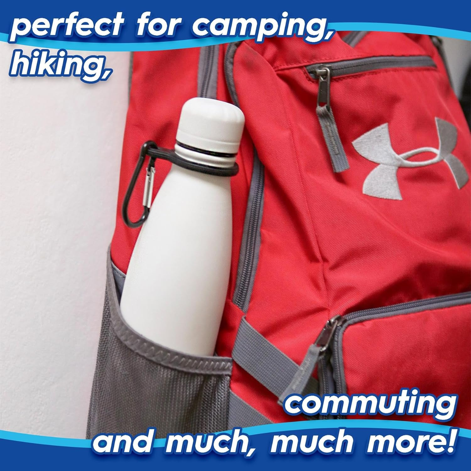 Harbour Housewares Stainless Steel Water Bottle with Carabiner Clip - 500Ml - Matt Black - 1X Metal Cold Drink Drinking Vacuum Drinks Flask with Leak Proof Lid for Adults & Kids Gym, Sports, Travel