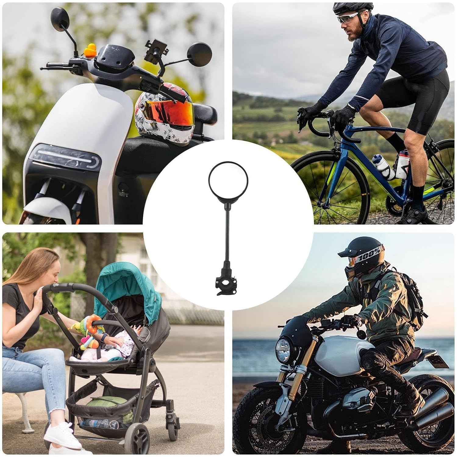 Stroller Mirror - 10Cm Clip on Security Mirror | round Side Rearview Mirror | Aluminum ABS 360&deg; Adjustable Safety Baby Stroller Accessory for Pram Bike & Scooter Handlebar image number 3