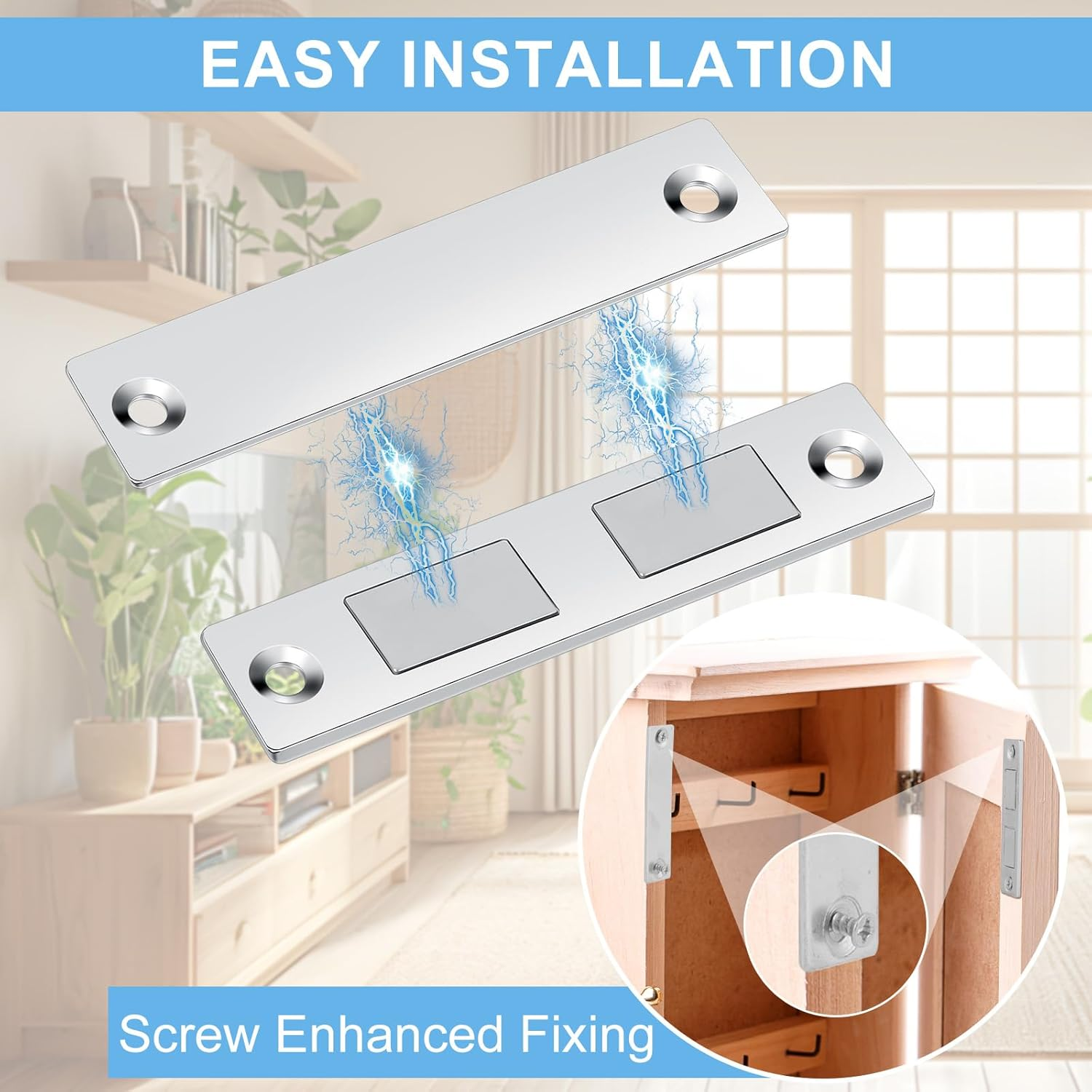 Romon Magnetic Catch Magnets for Cabinet Doors, Pack of 8 Ultra Thin Door Magnets Cupboard Magnets Strong Door Closer Double Magnets Drawers Wardrobe Magnetic Closure for Furniture Cabinet Door image number 2