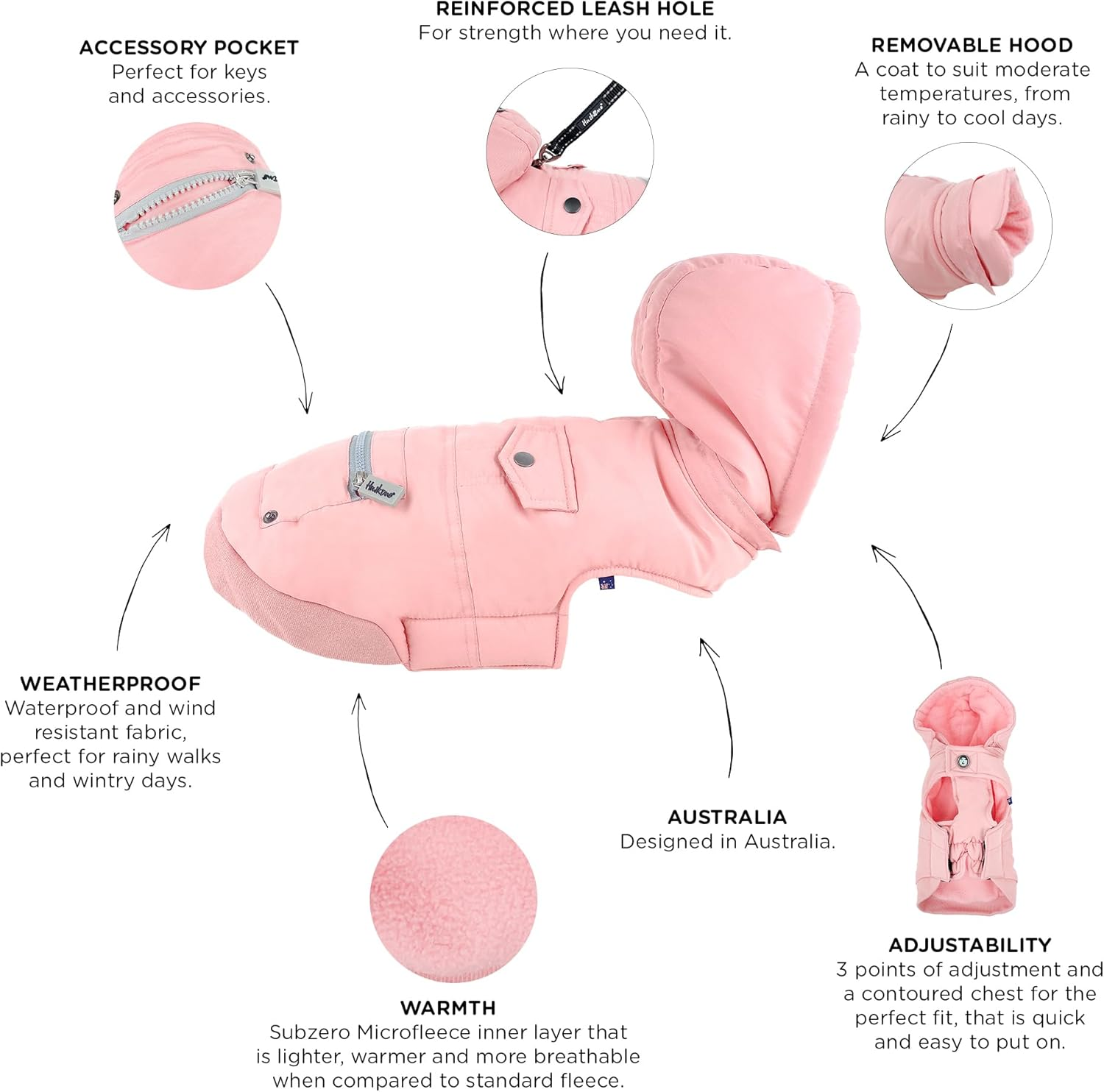 Huskimo Mt Buller Dog Coat, Rose/Pink, 33Cm image number 5