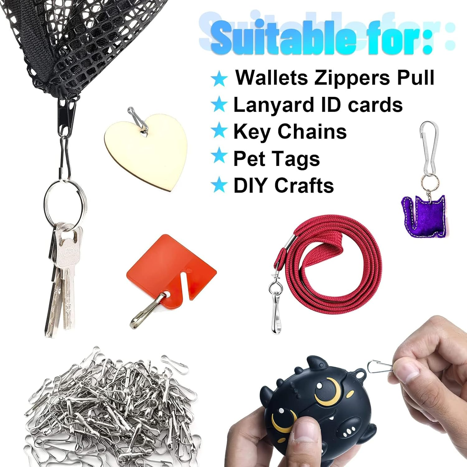 Metal Spring Hooks, 160 Pcs Lanyard Zipper Pull Key Chain Hanging Snap Clip Buckles Small Tools (28Mm* 8Mm) image number 5